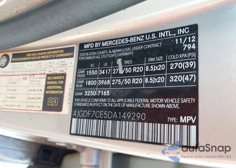 2013 Mercedes-Benz Gl 450 4Matic из США, поврежденный, VIN 4JGDF7CE5DA149290